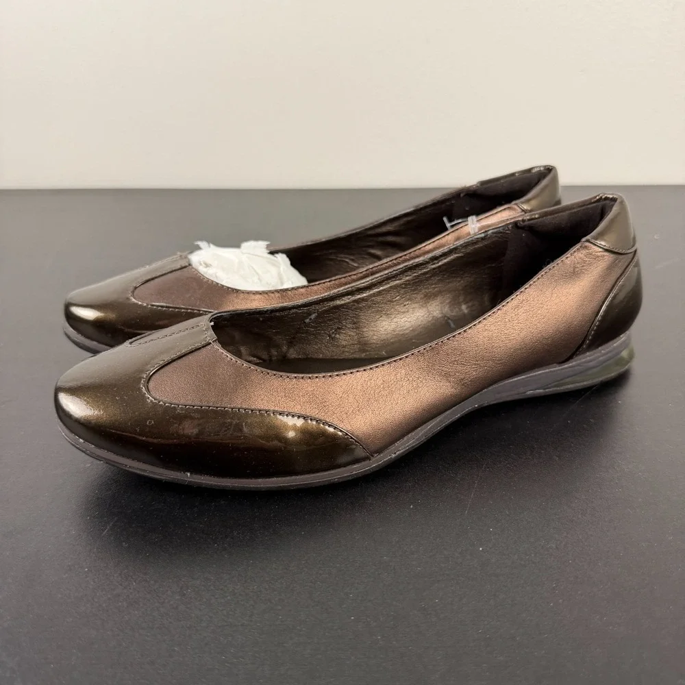 Cole Haan Ballet Flats Women 8.5B Bronze Metallic Leather Cap Toe Slip-On Casual